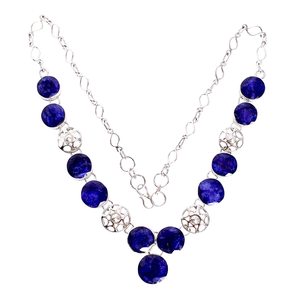 Collar de lujo con colgante de plata de ley 925 hecho a mano con piedras preciosas de corindón natural, topacio azul y zafiro para mujer, venta al por mayor. - Product Image 1