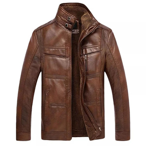 Wholesale High Quality <b>Men's</b> Winter <b>Leather</b> <b>Jacket</b> Full Grain <b>Leather</b> Sherpa Lining Stand Collar Custom <b>Leather</b> <b>Jacket</b> - Product Image 1