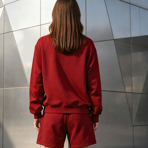 Ensemble de survêtement oversize marron pour femme, col rond, manches longues, imprimé lettres, short à poches, tenue en coton tricoté pour l'automne - Product Image 2