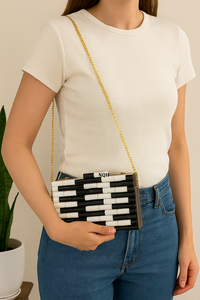 Bolso de Mano de Lujo Hecho a Mano, Duradero, Ecológico, de Madera y Resina, Impermeable, con Diseño Geométrico Incrustado, Cadena Cruzada, Logotipo Personalizado - Product Image 6