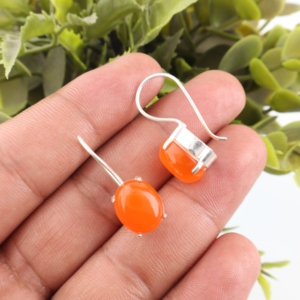 Handmade Designer <b>Orange</b> Carnelian Gemstone Work Beautiful Earring In 925 Sterling Silver Plated <b>Jewellery</b> For Women And Girls - Product Image 2