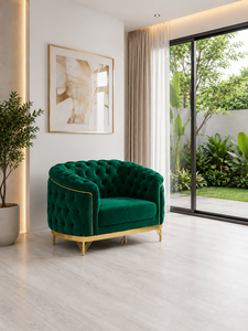Ensemble de canapés Chesterfield vert émeraude de luxe, design capitonné, finition dorée, mobilier contemporain pour salon, villa, bureau, hall d'entrée - Product Image 5
