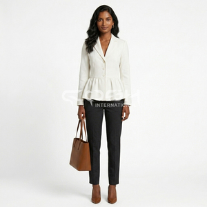 Blazer Peplum Blanco para Mujer Delta Sigma de Cosh International Greek Apparel, Manga Larga, Color Sólido, Tejido de Poliéster - Product Image 3