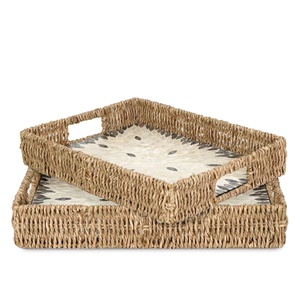 Bandeja rectangular de mimbre con incrustaciones de perlas para el hogar, bandeja de mimbre decorativa hecha a mano con nuevo diseño para el Ramadán Eid 2023 - Product Image 1