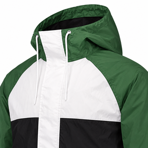 Veste coupe-vent unisexe écologique imperméable à blocs de couleur 100% polyester légère et sportive avec fermeture éclair Hiver Vert Noir - Product Image 3