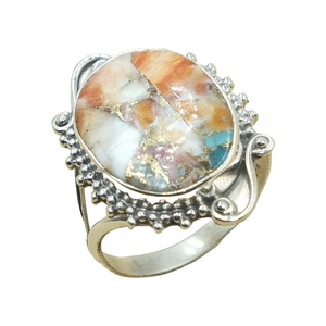 Natural Oyster Copper <b>Turquoise</b> Silver <b>Ring</b> Handmade Vintage Boho Statement Gemstone <b>Ring</b> Unique Artisan Jewelry Gift for Women - Product Image 1