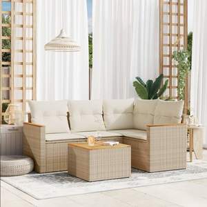 Set Divano da Giardino in Rattan PE Beige Resistente all'Acqua di Media Dimensione - Product Image 1