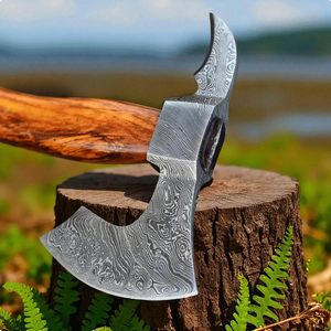 Handcrafted Industrial Damascus Steel Camp Hatchet Genuine Leather Sheath | Wood <b>Handle</b> | Outdoor Survival Tool | Custom OEM - Product Image 3