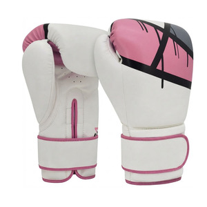 Ekin Impex White <b>Pink</b> Adult Boxing Gloves Black Design Leather Slip-On Closure Breathable Unisex Training Customizable Packaging - Product Image 1