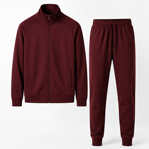 Ensemble de survêtement unisexe bordeaux 2 pièces, sweat-shirt à fermeture éclair intégrale et pantalon de jogging, couleur unie, vêtements décontractés pour adultes, saison d'automne - Product Image 3