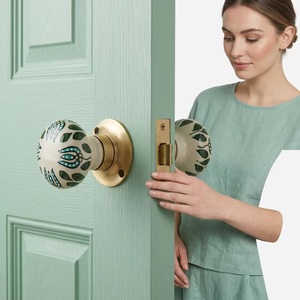 Hand Painted Modern Decorative Mortice <b>Lock</b> Ceramic <b>Door</b> Knobs Handle for Living Room [MLH 108] - Product Image 1