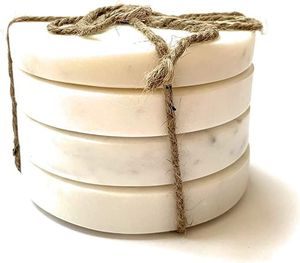 Ensemble de 4 sous-verres carrés en marbre blanc, décoration de la maison pour la Saint-Valentin, sous-verres en pierre naturelle de 4,5 x 4,5 pouces - Product Image 3