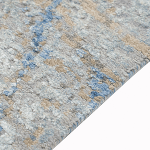 Alfombra Moderna Azul de Lana y Seda Anudada a Mano, de Pelo Corto, con Diseño Abstracto, para Interiores de Lujo - Product Image 4