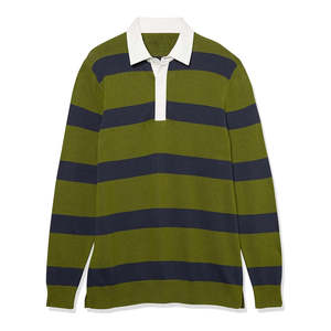 Suéter a rayas de primera calidad para hombre, camisa retro de rugby polo de manga larga para hombre, camisa de rugby de algodón tejida con logotipo personalizado para hombre - Product Image 3