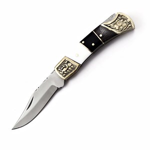 Couteau pliant en acier inoxydable, manche en bois noir, étui en cuir personnalisé, couteau de poche EDC, chasse, camping, support ODM OEM - Product Image 1