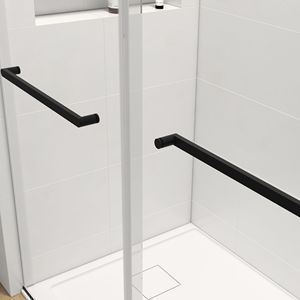 Porta doccia a doppia cornice scorrevole nero opaco 56-60X76 pollici con funzione di chiusura morbida e vetro trasparente da 3/8 pollici - Product Image 5