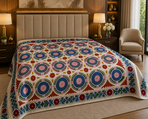 Draps de lit Suzani en coton biologique faits main de luxe Artland International, motif Kantha, toutes saisons, tailles personnalisées, vente en gros - Product Image 1