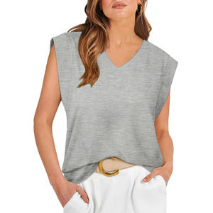 Débardeur en tricot pour femme, col en V, sans manches, couleur unie, respirant, écologique, séchage rapide, style décontracté - Product Image 5