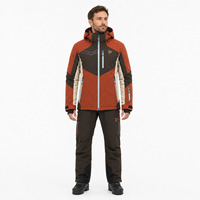 Veste de ski imperméable à capuche pour homme, en polyester color-block, technologie Tex, fermeture éclair sur le devant, pour les activités de plein air