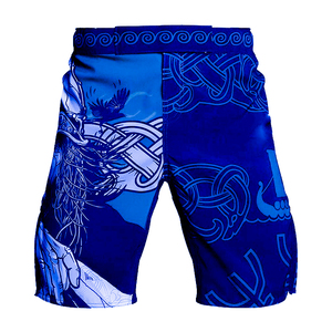 Blue Printed Light Weight MMA <b>Shorts</b> with Front Logo Breathable Quick Dry for Boxing <b>Grappling</b> Training - Product Image 3