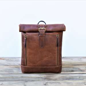 Mochila de Piel Auténtica con Parte Superior Enrollable, Bolsa Inteligente para Portátil para Hombre, Mochila de Viaje de Piel de Vaca, Bolsillo Oculto Antirrobo LTBP-0122 - Product Image 1