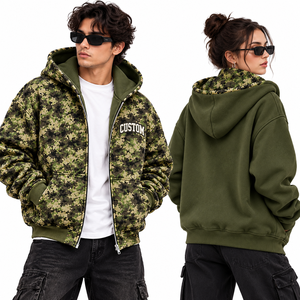 Sudadera con Capucha Reversible con Estampado de Bosque, Chaqueta Casual Verde Oscuro, Sudadera con Logotipo Personalizado, Estilo Urbano, Proveedor B2B - Product Image 4