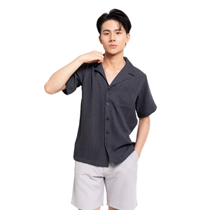 Chemise décontractée pour homme à manches courtes, col marin, couleur unie, en popeline de coton respirante, idéale pour l'été - Product Image 4