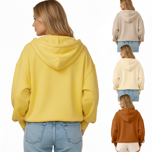 Sudadera con capucha de punto para mujer, manga larga, casual, ligera, con bolsillo y media cremallera, para otoño - Product Image 2