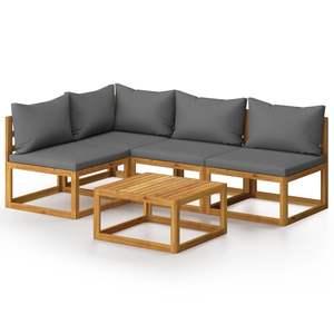 Ensemble de salon de jardin en bois d'acacia massif, 5 pièces, avec coussins gris, meubles de jardin d'extérieur, design contemporain, résistant aux intempéries - Product Image 4