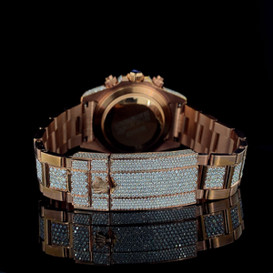 Reloj de Última Moda Hip Hop con Forma Redonda, Princesa, Oro Rosa y Plata, con Incrustaciones de Diamantes, Función de Fecha Automática, Calidad VVS, Diamante Moissanita - Product Image 3