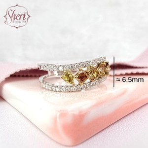 [Sheri Jewels] Anillo de Diamantes Naturales de Oro Blanco Sólido de 18K, Diamantes de Color Amarillo Marrón Dorado - Regalo para Ella - Product Image 2