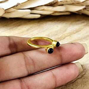 Unique Design Minimalist <b>Black</b> Onyx <b>Rings</b> Boho Brass <b>Rings</b> for Women 18k Gold Plated Double Stone Jewelry for Wholesale/OEM/ODM - Product Image 5
