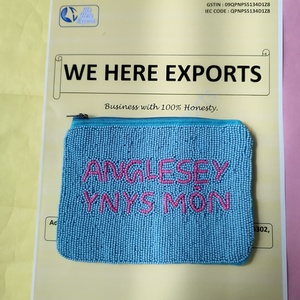 Beaded Cotton <b>Coin</b> <b>Purse</b> Anglesey Ynys Mon Zipper Closure Handmade Soft Eco-Friendly Unisex Simple Style Blue for Letter - Product Image 1