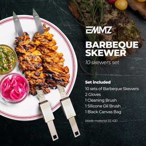 Paquete de 10 Brochetas Desmontables de Acero Inoxidable de 16.5 Pulgadas, Brochetas Planas de Metal para Barbacoa y Kebab con Bolsa de Almacenamiento - Product Image 2