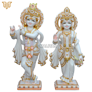 Statue de Radha Krishna en marbre |   Ensemble de statues Radha Krishna en marbre blanc |   Idole artisanale de Radha Krishna |   MALIYAS - Product Image 2