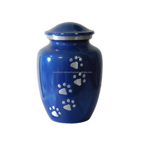Urnas para mascotas de cremación de aluminio de alta calidad con Peltre estampado de pata y urnas funerarias de Metal con acabado de Color azul cielo para cenizas humanas - Product Image 5