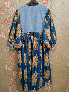 Bohemian Blue Tiger Midi <b>Dress</b> with <b>Pockets</b> Casual Summer Cotton <b>Dress</b> - Product Image 4