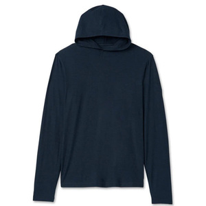Custom High Quality Men's Dark Blue Long Sleeve Hooded Fishing Shirt Quick Dry UPF 50 Solid Color Pullover <b>Top</b> - Product Image 5