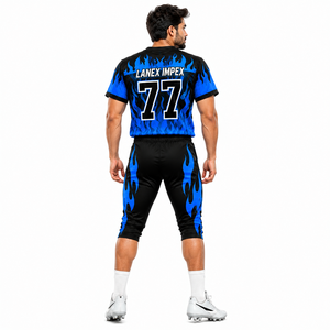 Ensemble d'uniformes de football américain personnalisés de haute qualité, design flamme bleue, maillot et pantalon sublimés, vêtements de sport d'équipe pour hommes et jeunes - Product Image 2