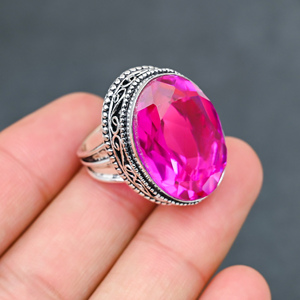 Pink Tourmaline <b>Quartz</b> 925 Silver Luxury Gemstone <b>Ring</b> for Party - Product Image 2