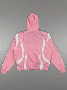 Men's Pink Hooded Leopard Pattern Front Tracksuit <b>Set</b> Sporty Breathable <b>Knitted</b> Polyester Shorts Jacket Spring Streetwear Style - Product Image 4