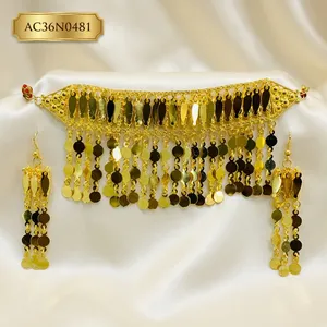 Ensemble de bijoux arabes élégants et mignons ALANKEKEET CREATIONS, boucles d'oreilles plaquées or 18 carats, collier ras du cou en laiton micro-incrusté avec chaîne à maillons - Product Image 3