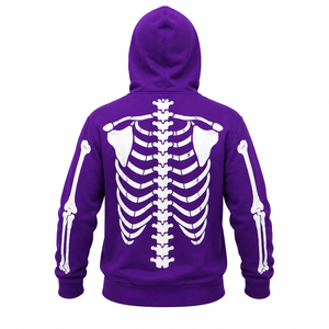 Custom Men Skeleton Hoodie Skull Bone Print Full <b>Zip</b> Sweatshirt Gothic Streetwear Jacket Halloween Costume Purple Graphic Print - Product Image 3