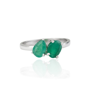 925 Sterling <b>Silver</b> 100% Authentic Pear & Oval Cut <b>Emerald</b> Gemstone Toi Moi <b>Ring</b> For Women's Party Wear Accessories - Product Image 1