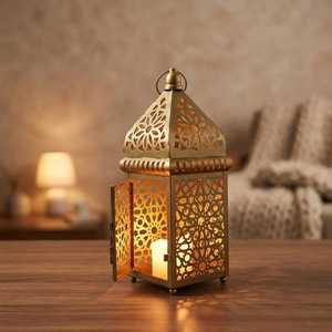 Gold <b>Lantern</b> Vintage Metal Candle Holder Bohemian Table Centerpiece Decorative Floor <b>Lamp</b> for Wedding Decor in Small Medium - Product Image 3