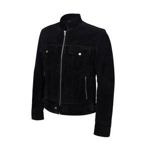 <b>Men's</b> Black <b>Suede</b> Motorcycle <b>Jacket</b> Stand Collar Zipper Closure Slim Fit Regular Length Moto Biker Style Autumn Wear - Product Image 4