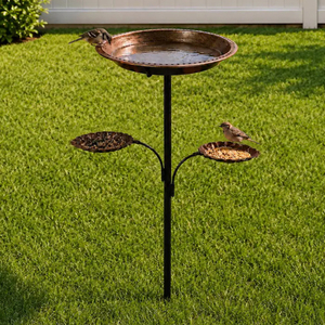 Bain d'oiseaux en cuivre avec plateaux d'alimentation, pour jardin extérieur, avec piquet, en cuivre pur poli, bol pour oiseaux et bain d'oiseaux sauvages avec support - Product Image 3