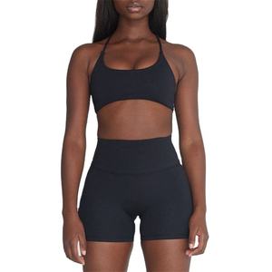 New Solid Eco-Friendly Seamless Matte <b>Sexy</b> <b>Bra</b> Shorts <b>Set</b> Sleeveless Crop Top High-Waist - Product Image 1