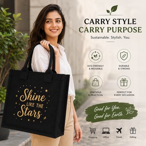 Sac fourre-tout en jute noir moyen avec poignée rembourrée, imprimé sur mesure, écologique, sac cadeau, sac d'épicerie réutilisable, vente en gros - Product Image 4
