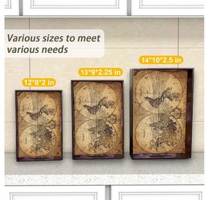 Bandeja de Madera con Diseño de Mapa del Mundo para Servir, Juego de 3 Bandejas Decorativas para el Hogar, Restaurantes y Comedores - Product Image 2